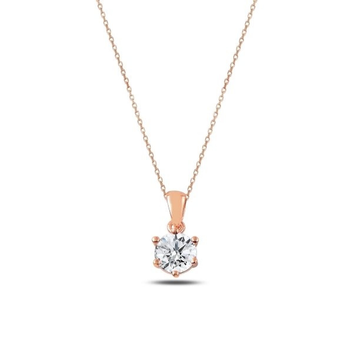 Sterling Silver Rose Gold Plated CZ Crystal Necklace