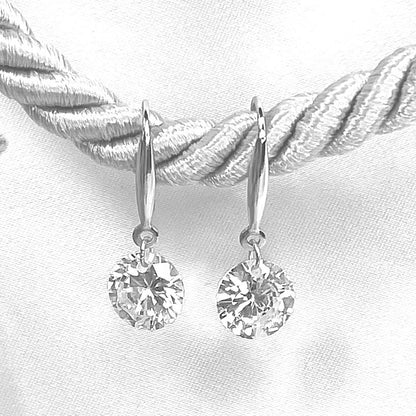 Sterling Silver Rhodium Plated CZ Drop Earrings