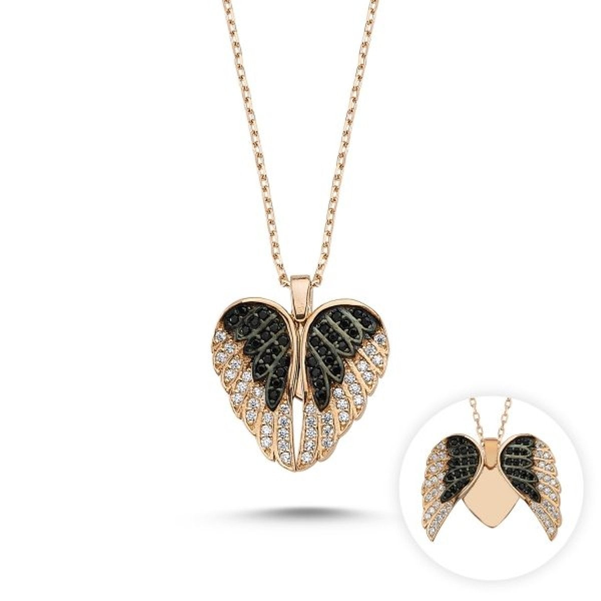 Sterling Silver Rose Gold Plated "Wings & Heart" Necklace