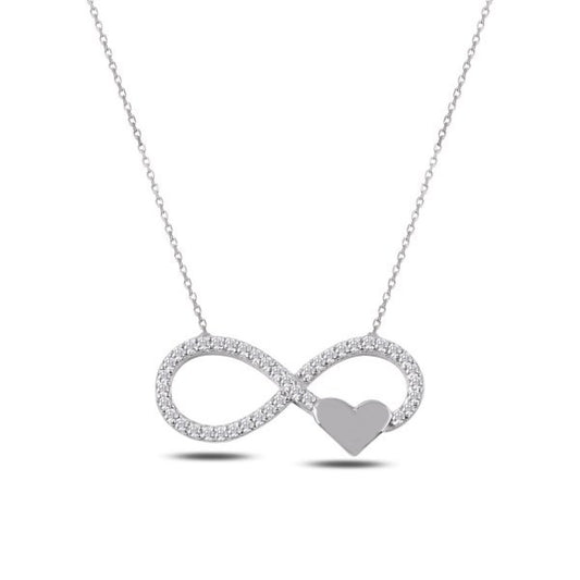 Sterling Silver Rhodium Plated CZ Infinity Necklace