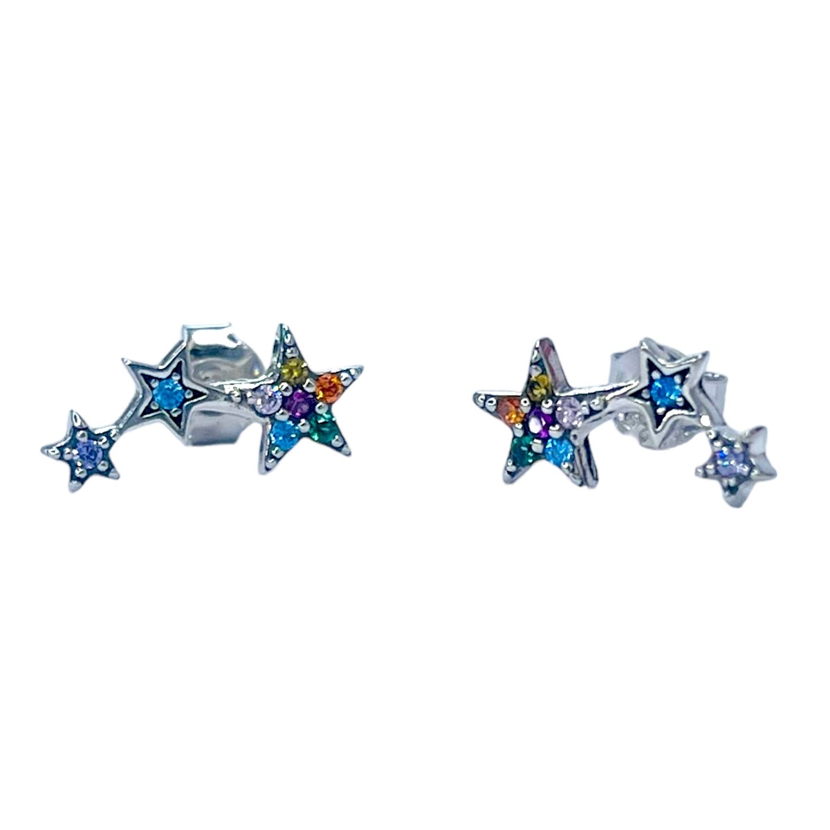 Sterling Silver Rhodium Plated CZ Star Studs