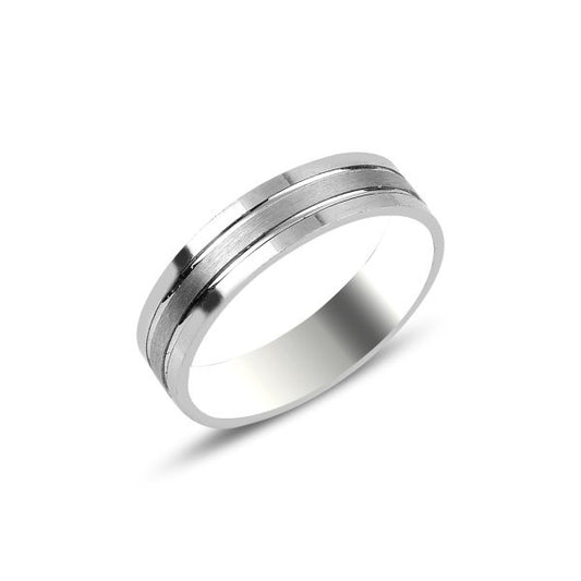 Sterling Silver Rhodium Plated Half Matte 4 mm Ring