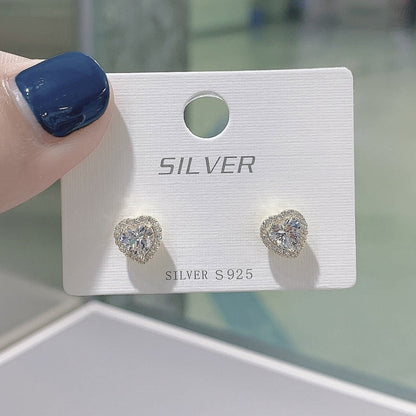 Sterling Silver Rhodium Plated CZ Heart Studs