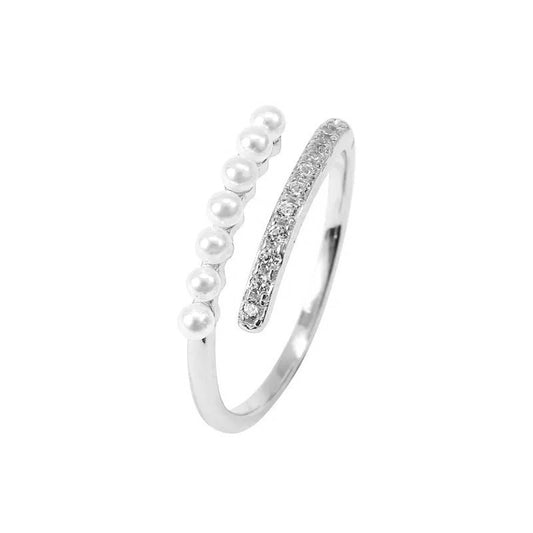 Sterling Silver Rhodium Plated Pearl & CZ Ring