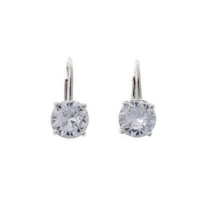 Sterling Silver Rhodium Plated CZ Drop Earrings