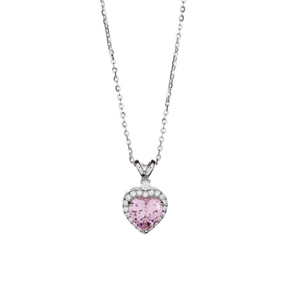 Sterling Silver Rhodium Plated CZ Heart Necklace