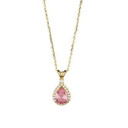 Sterling Silver Gold Plated CZ Teardrop Necklace