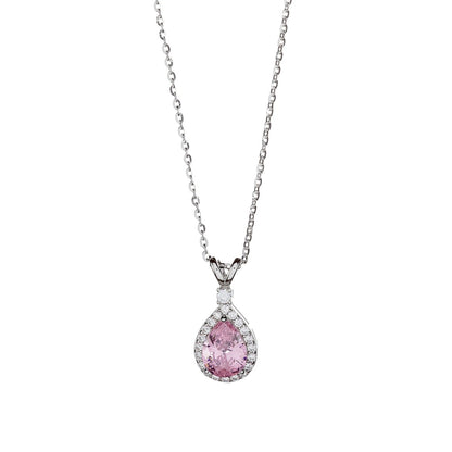 Sterling Silver Rhodium Plated CZ Teardrop Necklace