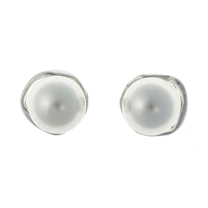 Sterling Silver Rhodium Plated Pearl Imitation Studs