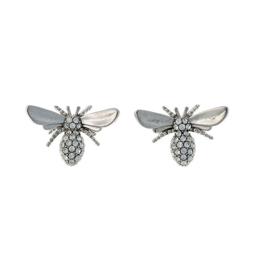 Sterling Silver Rhodium Plated CZ Bee Studs