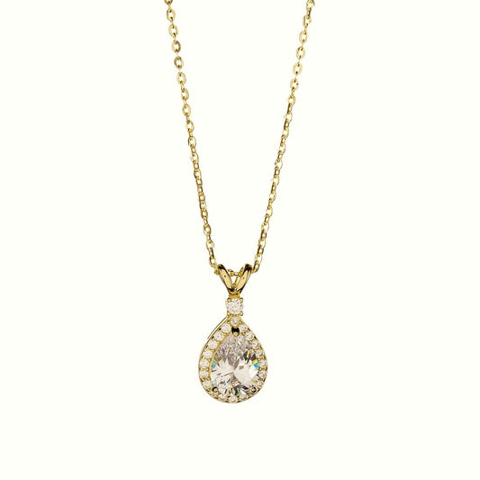 Sterling Silver Gold Plated CZ Teardrop Necklace