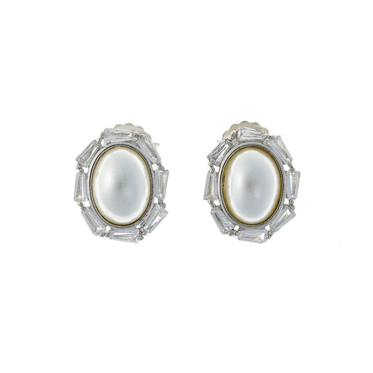 Sterling Silver Rhodium Plated Pearl Imitation Studs