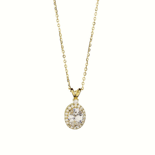 Sterling Silver Gold Plated Oval CZ Necklace