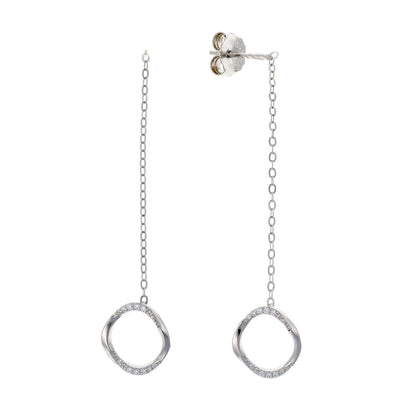 Sterling Silver Rhodium Plated CZ Chain Drop Earrings