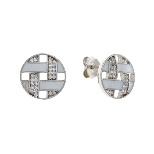 Sterling Silver Rhodium Plated Round CZ Studs