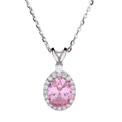 Sterling Silver Rhodium Plated Oval CZ Necklace