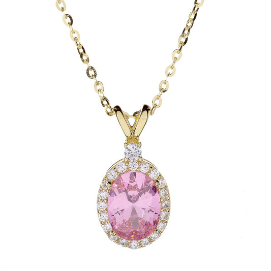 Sterling Silver Gold Plated Oval CZ Necklace