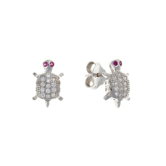 Sterling Silver Rhodium Plated CZ Turtle Studs