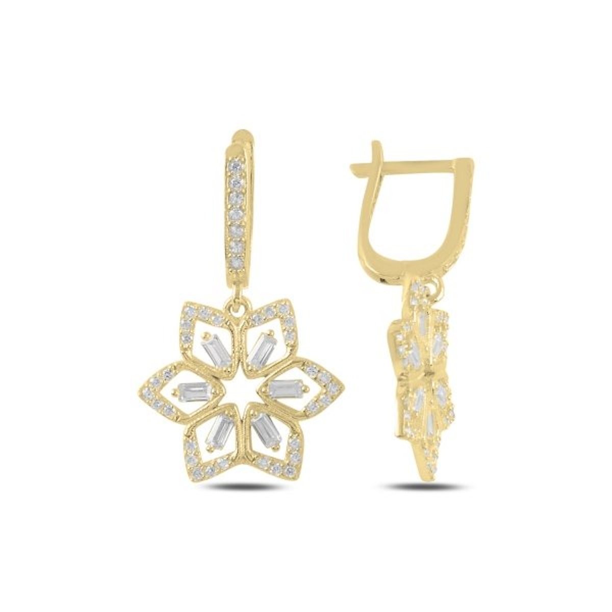 Sterling Silver Gold Plated CZ English Lock Earrings