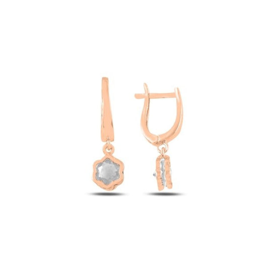 Sterling Silver Rose Gold Plated CZ English Lock Earrings