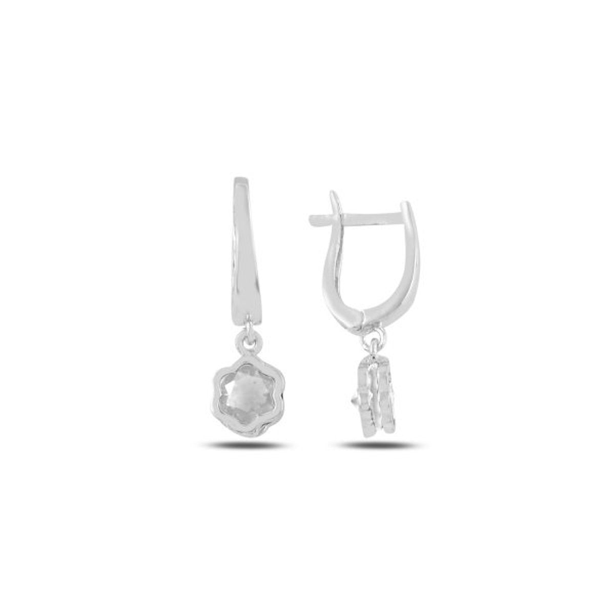 Sterling Silver Rhodium Plated CZ English Lock Earrings