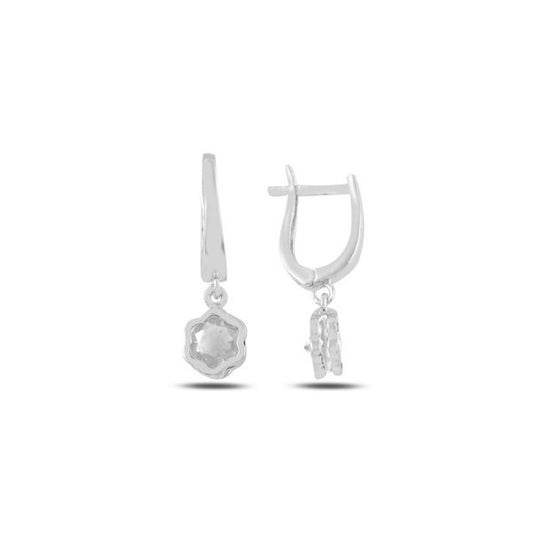 Sterling Silver Rhodium Plated CZ English Lock Earrings