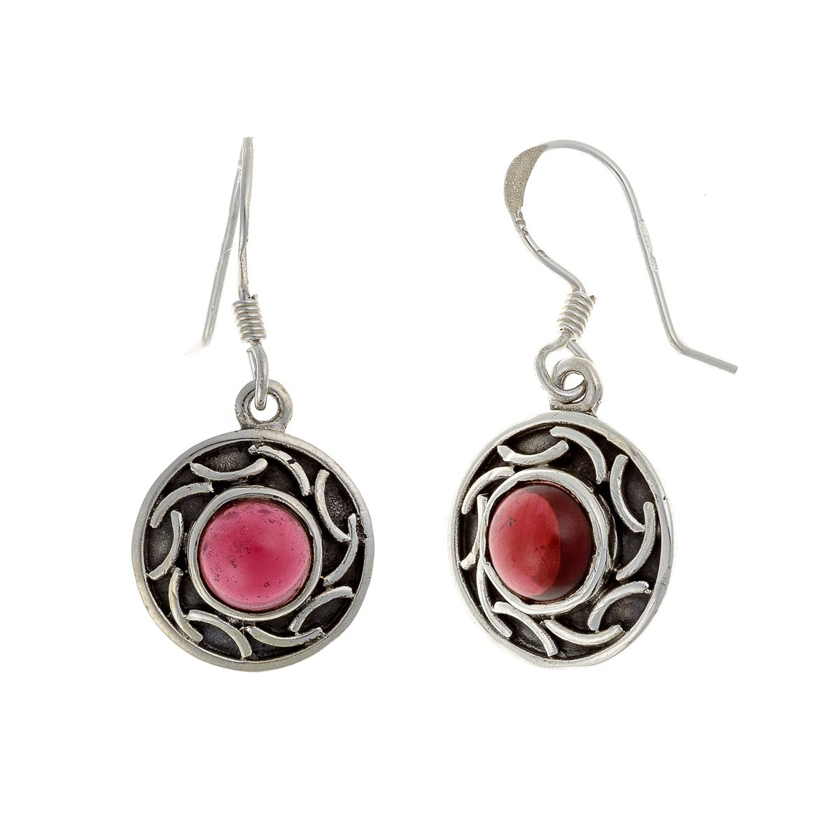 Sterling Silver Round Garnet Drop Earrings