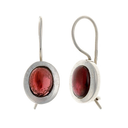 Sterling Silver Oval Garnet Drop Earrings