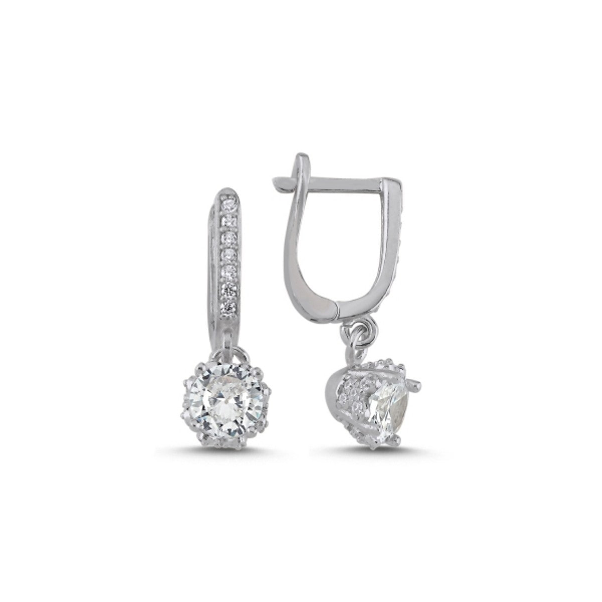 Sterling Silver Rhodium Plated CZ English Lock Earrings