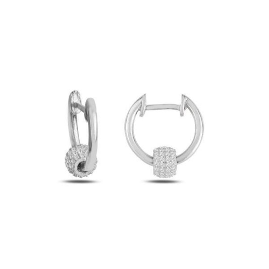 Sterling Silver Rhodium Plated CZ Bead Hoops