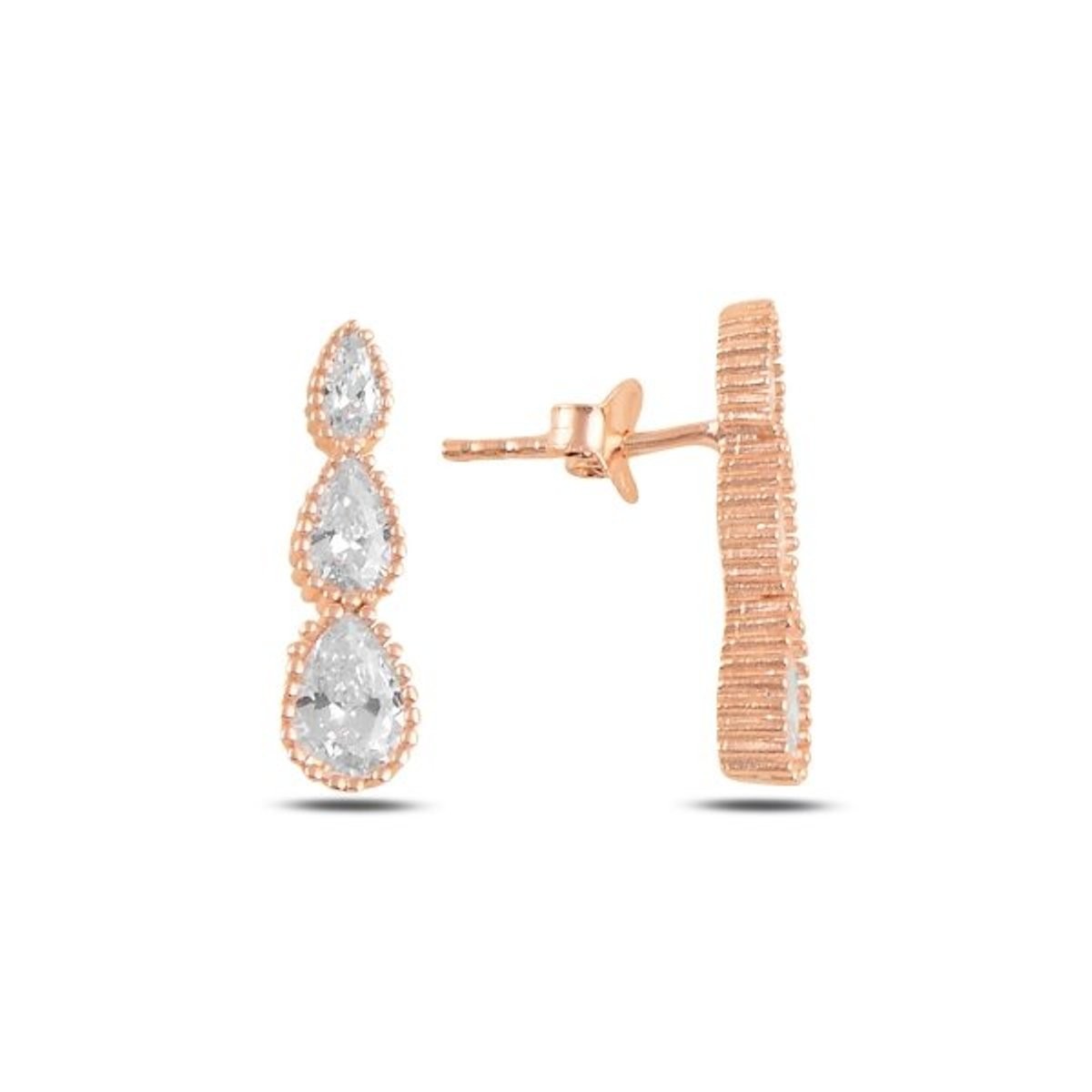 Sterling Silver Rose Gold Plated CZ Stud Earrings