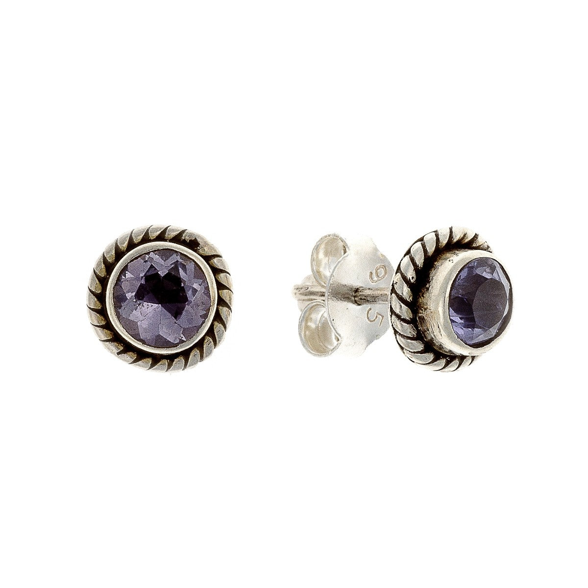 Silver Round Iolite Studs