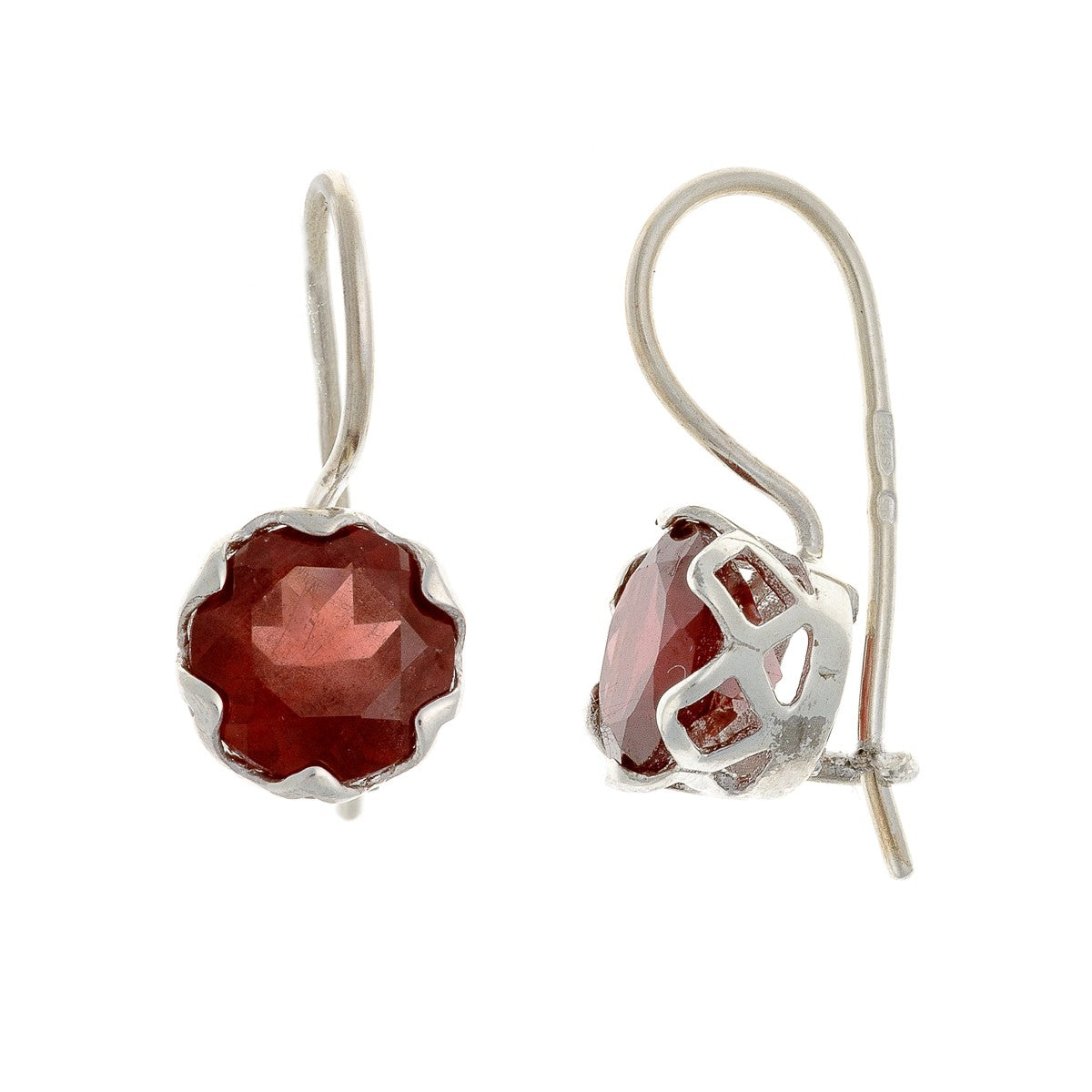 Sterling Silver Round Garnet Drop Earrings