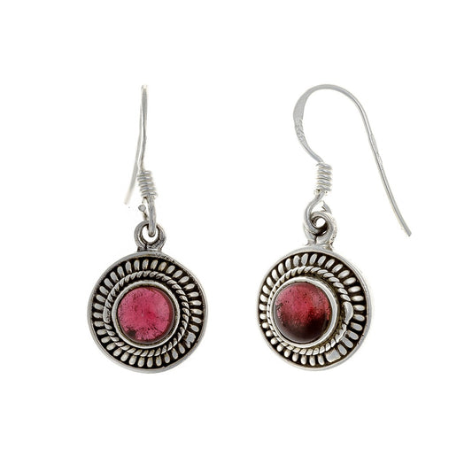 Sterling Silver Round Garnet Drop Earrings