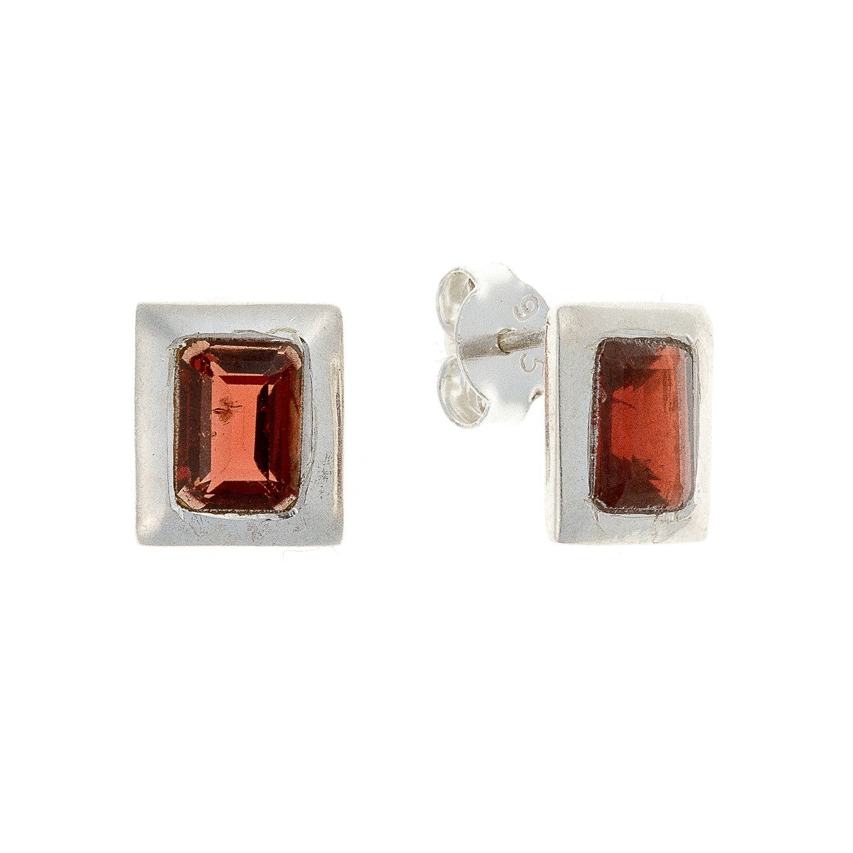 Sterling Silver Garnet Square Studs