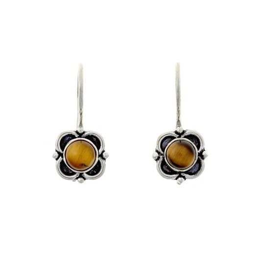 Sterling Silver Tiger Eye Flower Earrings