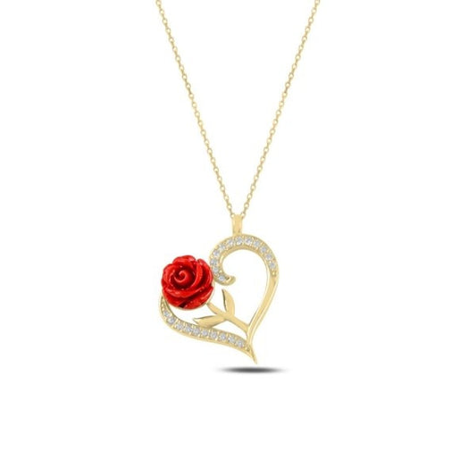 Sterling Silver Gold Plated Rose Heart Necklace