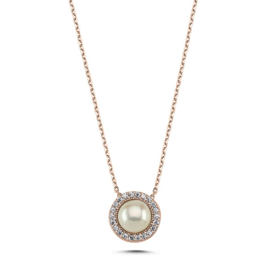 Sterling Silver Rose Gold Plated Pearl Necklace