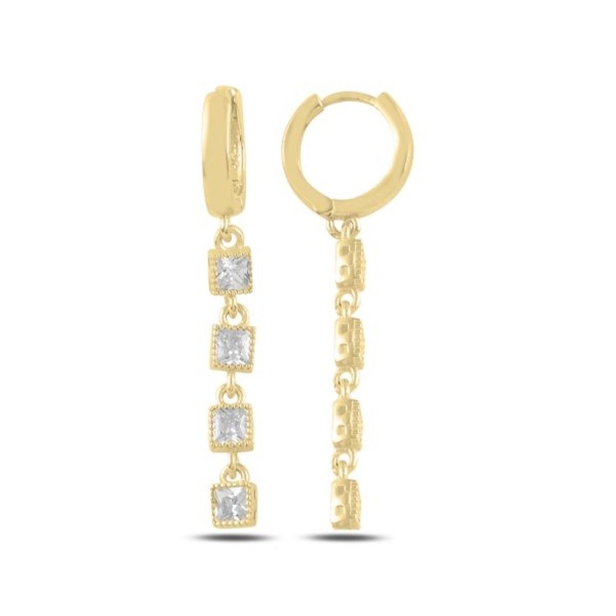 Scandinavian Silver Gold Plated CZ Drop Earrings