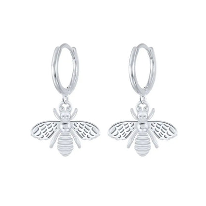 Sterling Silver Rhodium Plated Hoops with Bee Charms