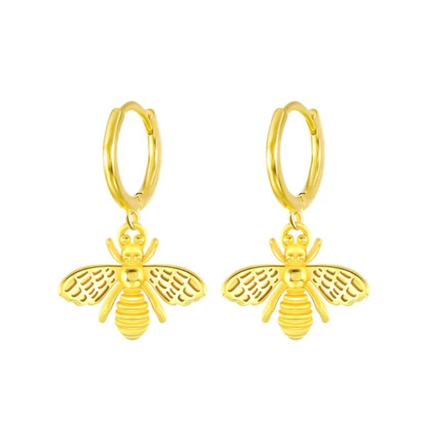 Sterling Silver Gold Plated Hoops with Bee Charms