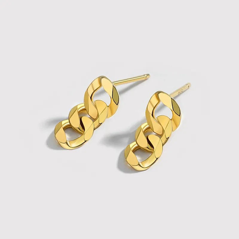 Sterling Silver Gold Plated 16 mm Chain Drop Earrings