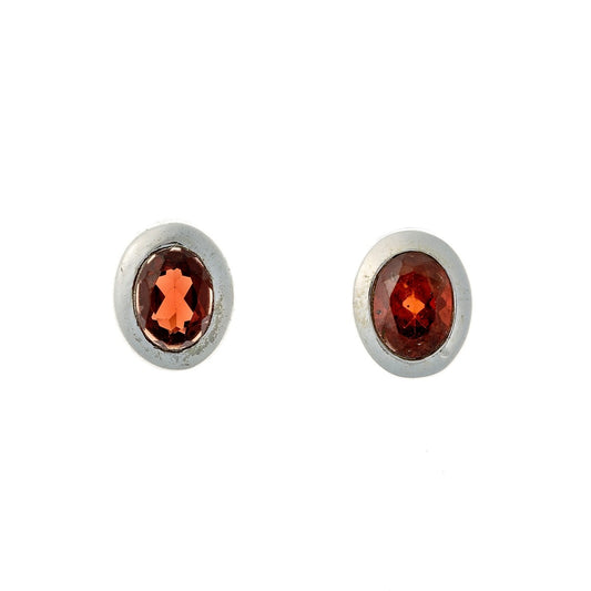 Sterling Silver Oval Garnet Studs