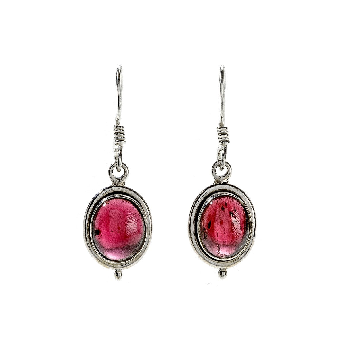 Sterling Silver Oval Garnet Drop Earrings