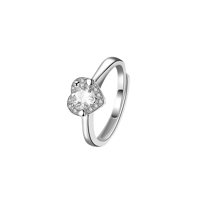 Sterling Silver Rhodium Plated CZ Heart Ring