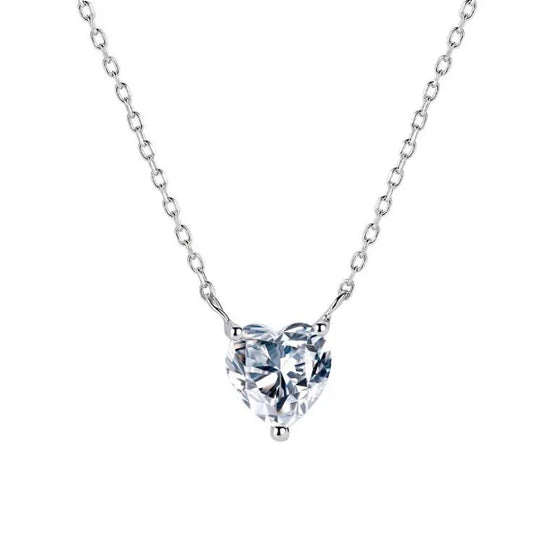 Sterling Silver Rhodium Plated CZ Heart Necklace