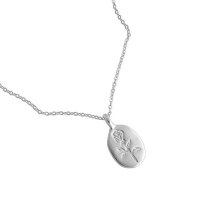 Sterling Silver Rhodium Plated Rose Necklace