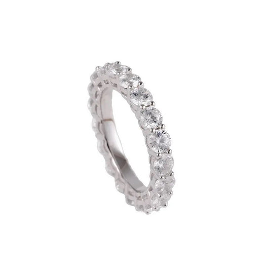 Sterling Silver Rhodium Plated 3 mm CZ Band Ring