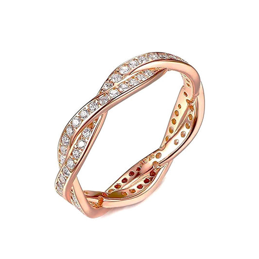 Sterling Silver Rose Gold Plated Twisted CZ Ring