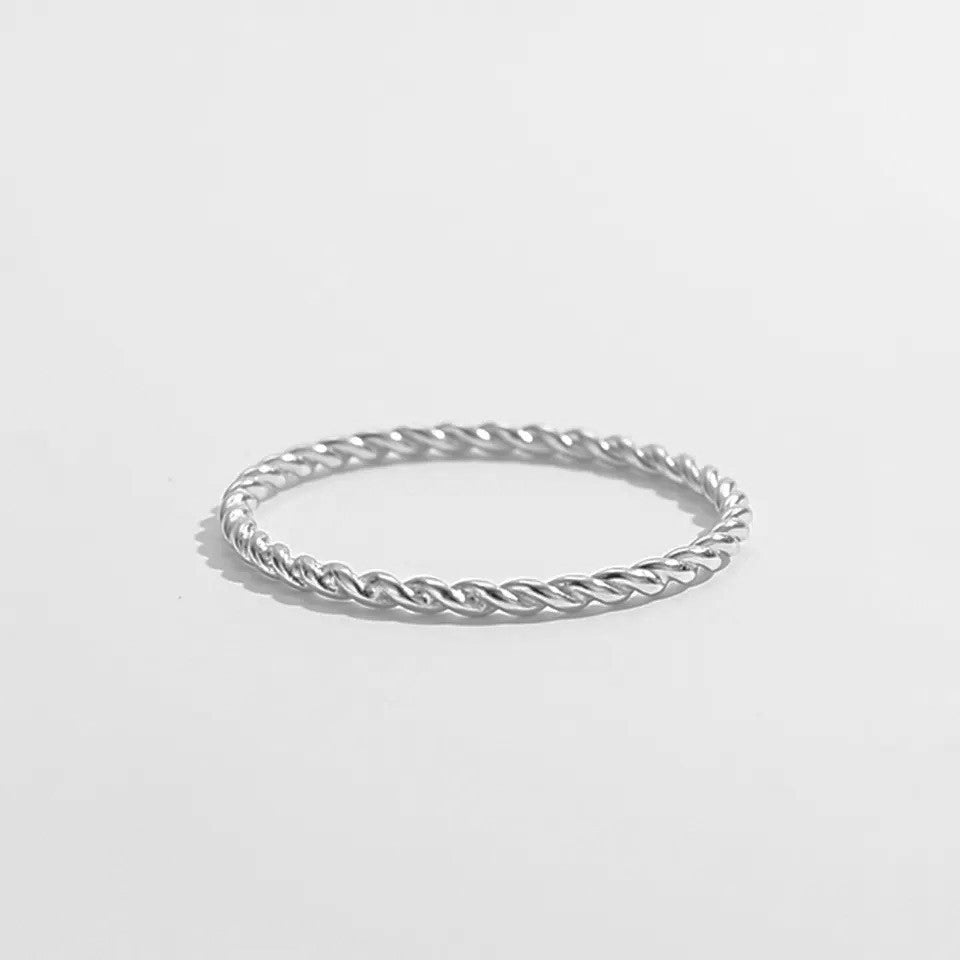 Sterling Silver Rhodium Plated 1 mm Braided Ring